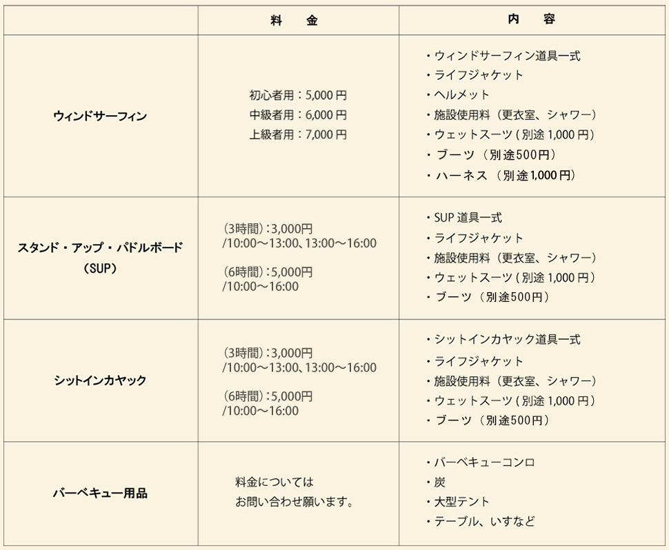レンタル価格表
